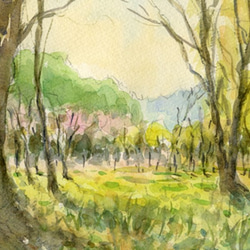 水彩画原画　安曇野の春・居谷里湿原 3枚目の画像