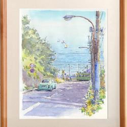 水彩画 七里ヶ浜からの湘南の海5 絵画 syoumei 通販 4802216
