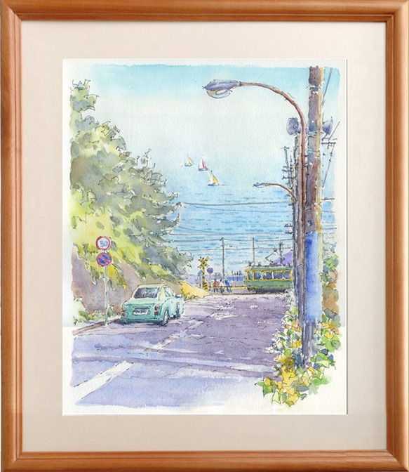 水彩画 七里ヶ浜からの湘南の海5 絵画 syoumei 通販 4802216