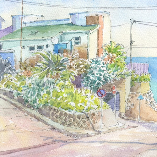 水彩画原画 湘南の海・日坂から 絵画 syoumei 通販 5182122