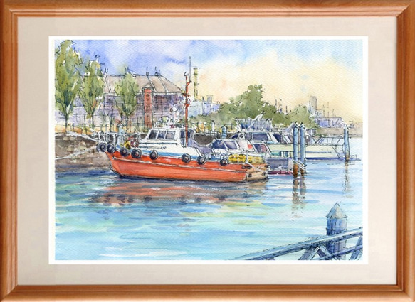 水彩画原画 横浜港・はまかぜ 絵画 syoumei 通販 5865449