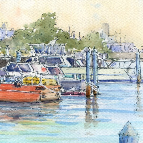 水彩画原画 横浜港・はまかぜ 絵画 syoumei 通販 5865449