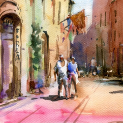 水彩画原画　サンジャミニャーノの街 3枚目の画像