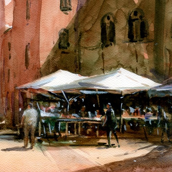 水彩画原画　サンジャミニャーノの街 4枚目の画像