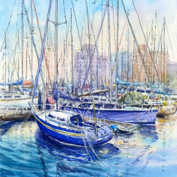 水彩画原画　江の島ヨットハーバー 10 2枚目の画像