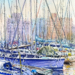 水彩画原画　江の島ヨットハーバー 10 4枚目の画像