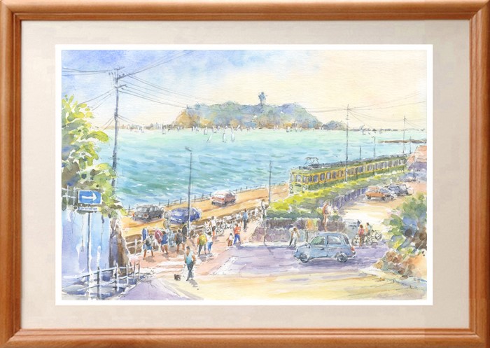 水彩画原画 緑の江の島 ＃644 絵画 syoumei 通販 17919883