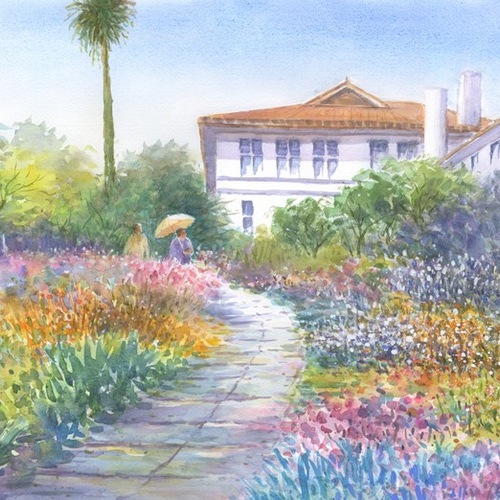 水彩画原画 庭園・港の見える丘公園 絵画 syoumei 通販 6640947