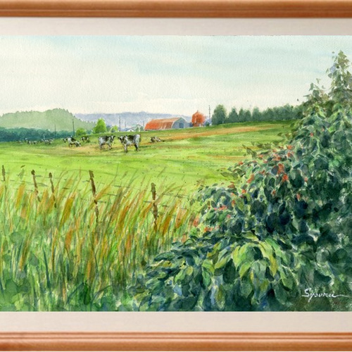 水彩画原画　ひつじ牧場のある村　＃676 水彩画原画 ひつじ牧場のある村 ＃676 | iichi 日々の暮らしを