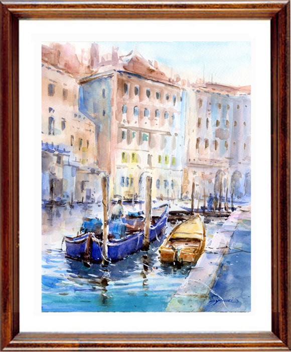 原画#3237 雨 ベネチア イタリア 水彩画 ドローイング