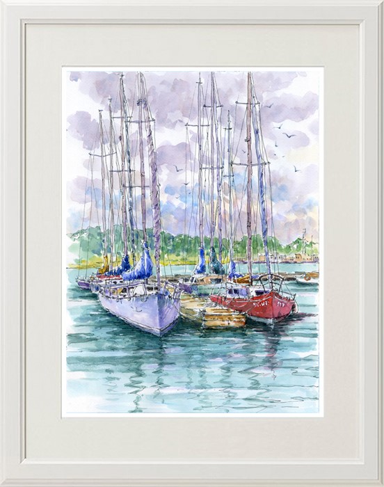 水彩画原画 ヨットハーバー11 絵画 syoumei 通販 7715944