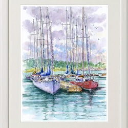 水彩画原画 ヨットハーバー11 絵画 syoumei 通販 7715944