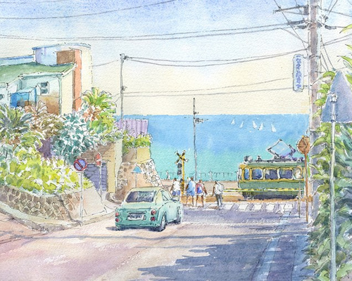 水彩画原画 江の島遠望・鎌倉山から ＃591 | syoumei