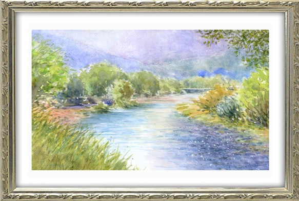 水彩画原画 夏の穂高川 ＃424 絵画 syoumei 通販 9726500