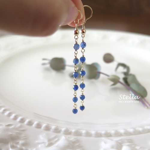 スリランカ産サファイア】＊ダングルピアス ピアス（フック・チェーン 