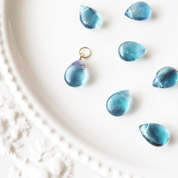 14kgf ブルー フローライト チャーム ネックレス ペンダント トップ