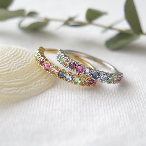 アミュレット】スワロフスキーの七色＊彩り＊ハーフエタニティリング