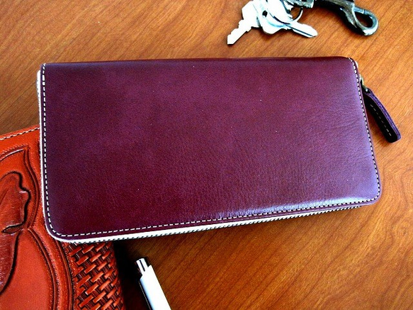 Real leather wallet/Kip leather/grape perple 第1張的照片