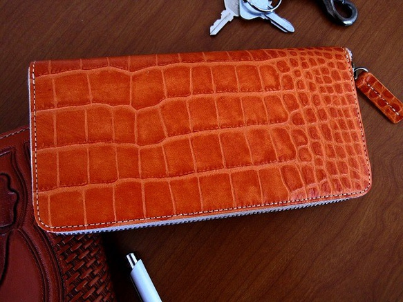 Real leather wallet/Embossing Kip leather/Crocodile pattern 第1張的照片