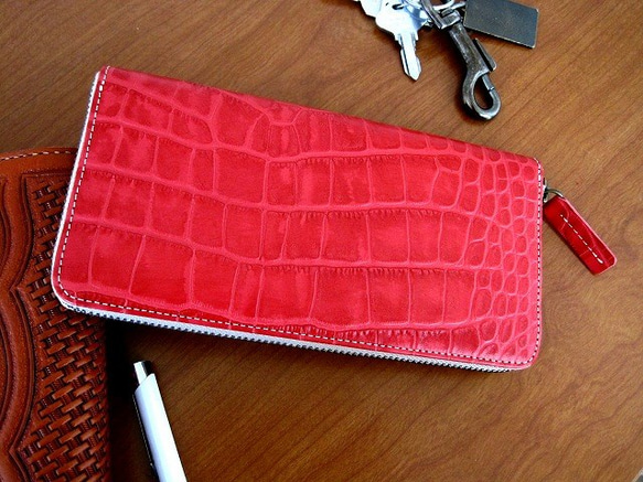 Real leather wallet/Embossing Kip Leather/Crocodile pattern 第1張的照片