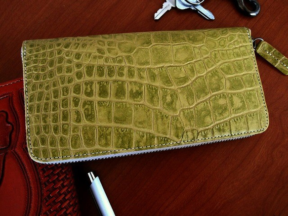 Real leather wallet/Embossing Kip leather/Crocodile pattern 第1張的照片