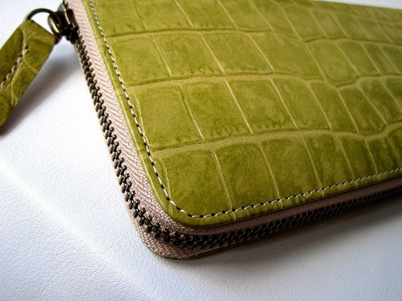 Real leather wallet/Embossing Kip leather/Crocodile pattern 第2張的照片