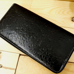 Real leather wallet/Embossing Kip leather/Chrysanthemum 第1張的照片