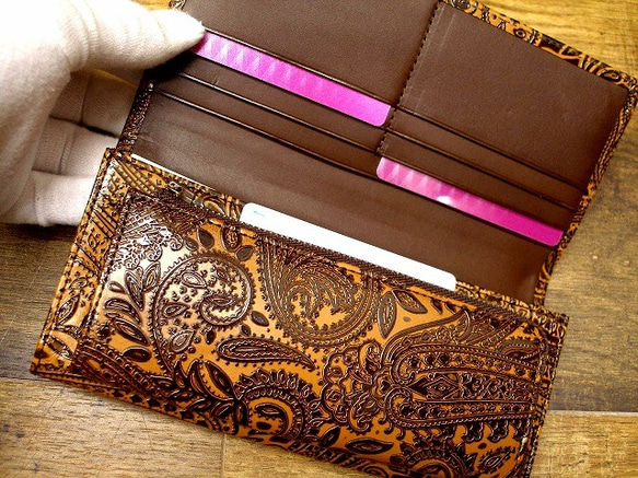 Real leather wallet/Embossing Steer leather/Paisley pattern 第2張的照片