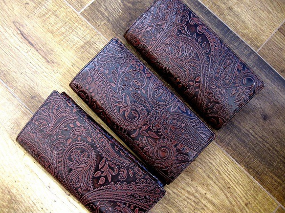 Real leather wallet/Embossing Steer leather/Paisley pattern 第7張的照片