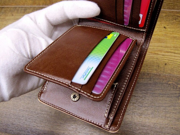 Real leather wallet/Kip Leather/Beige 第5張的照片