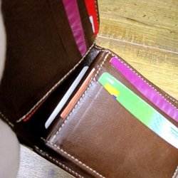 本革二つ折財布 ポケットたくさん多機能！ コンビカラー モカ 7枚目の画像