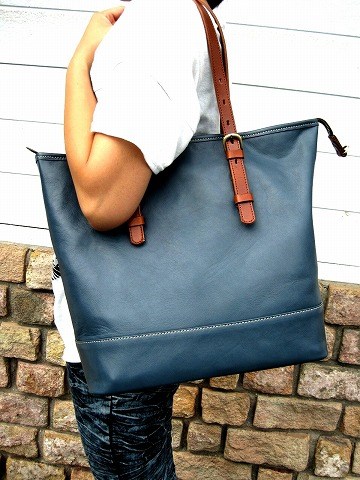 【受注生産】 本革トートバッグ シーブルー