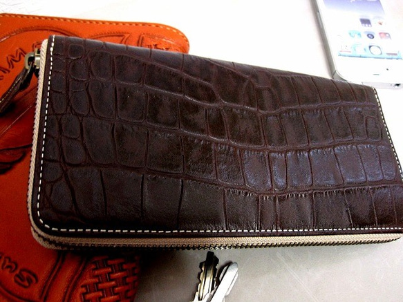 Real leather wallet/Embossing Kip leather/Crocodile pattern 第1張的照片