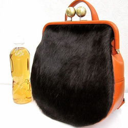 Real leather backpack/Fur leather/Orange 第2張的照片