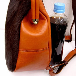 Real leather backpack/Fur leather/Orange 第3張的照片