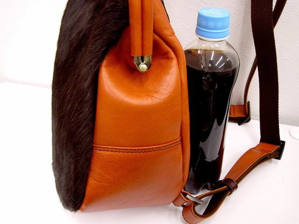 Real leather backpack/Fur leather/Orange 第3張的照片