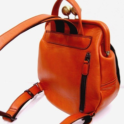 Real leather backpack/Fur leather/Orange 第4張的照片