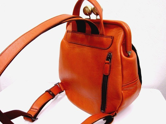 Real leather backpack/Fur leather/Orange 第4張的照片