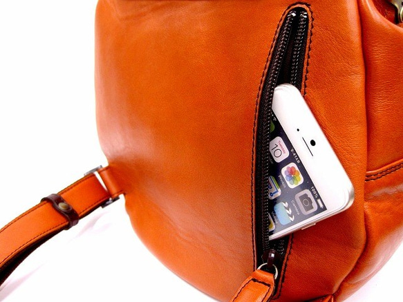 Real leather backpack/Fur leather/Orange 第5張的照片