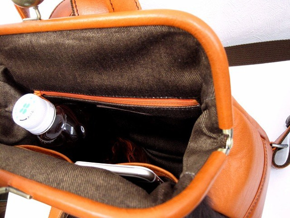 Real leather backpack/Fur leather/Orange 第6張的照片