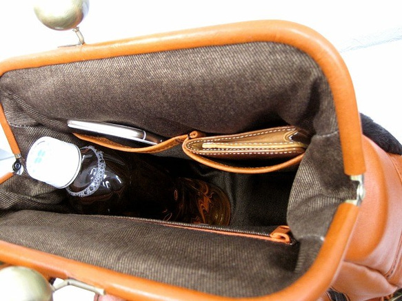 Real leather backpack/Fur leather/Orange 第7張的照片