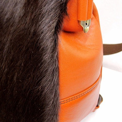Real leather backpack/Fur leather/Orange 第8張的照片