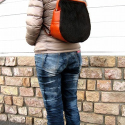 Real leather backpack/Fur leather/Orange 第9張的照片