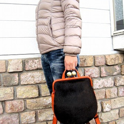 Real leather backpack/Fur leather/Orange 第10張的照片