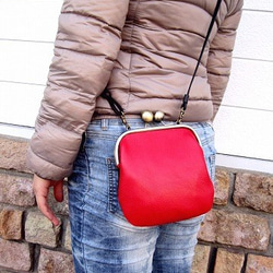 Real Leather pochette with grasp/Red & Black 第6張的照片