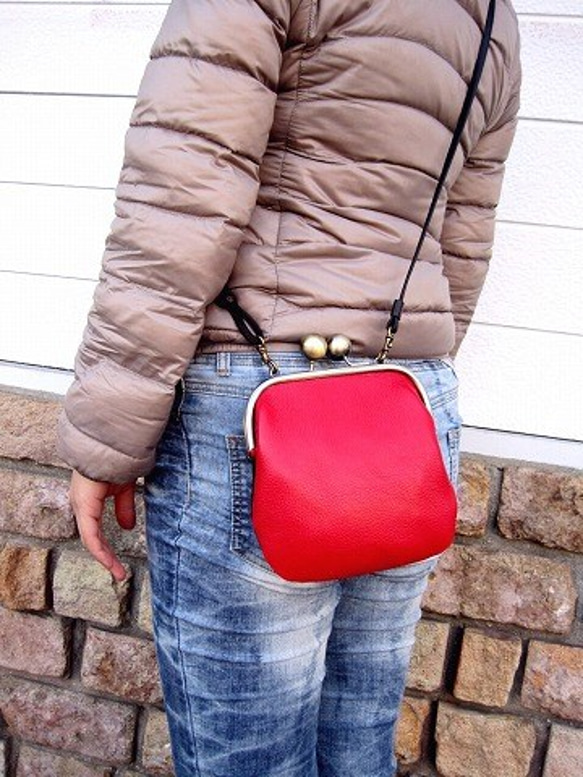 Real Leather pochette with grasp/Red & Black 第6張的照片