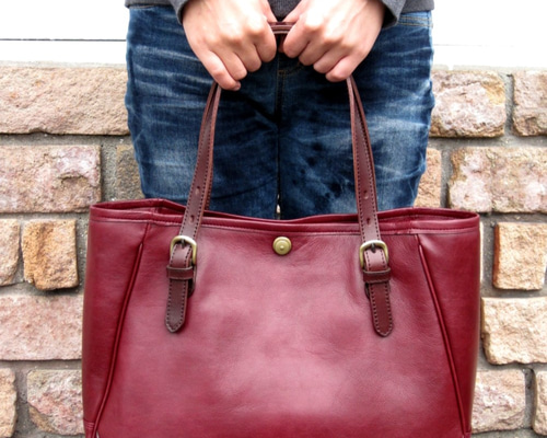 カラーオーダー対応】ガッツリ入る本革トートバッグ ボルドー 全部