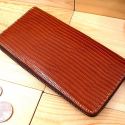 Real Leather Wallet/Embossed Leather/Iguana Pattern Brown 第1張的照片