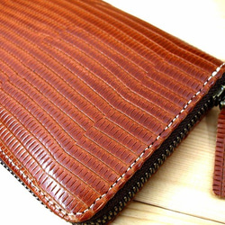 Real Leather Wallet/Embossed Leather/Iguana Pattern Brown 第2張的照片