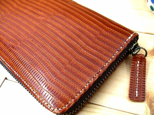 Real Leather Wallet/Embossed Leather/Iguana Pattern Brown 第2張的照片